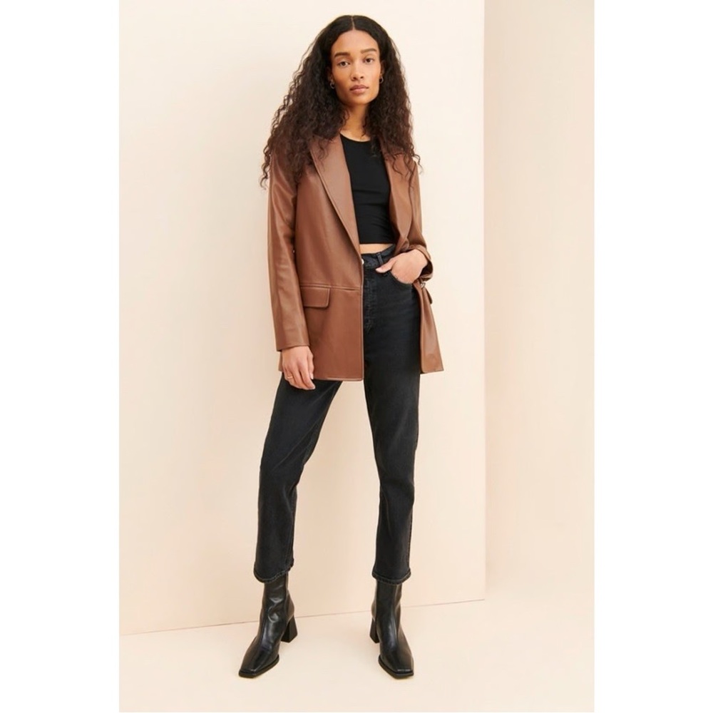 Hutch‎ Anthropologie Faux Leather Single Button Blazer Jacket Brown Size Medium